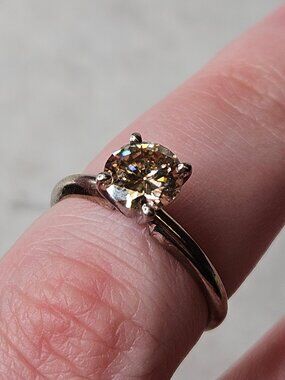 14K White Gold Chocolate Diamond Solitaire Engagement Ring 1.05CT Size 6